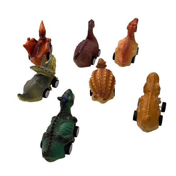 Pull Back Dinosaur Cars Lot of 7 Assorted Colors Designs Textures Rolling Toys - Picture 4 of 6